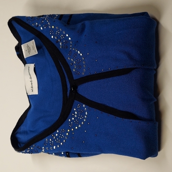 Alfred Dunner Petite Cardigan Size Large Attached Shell Embellished Blue/Black - Picture 10 of 10
